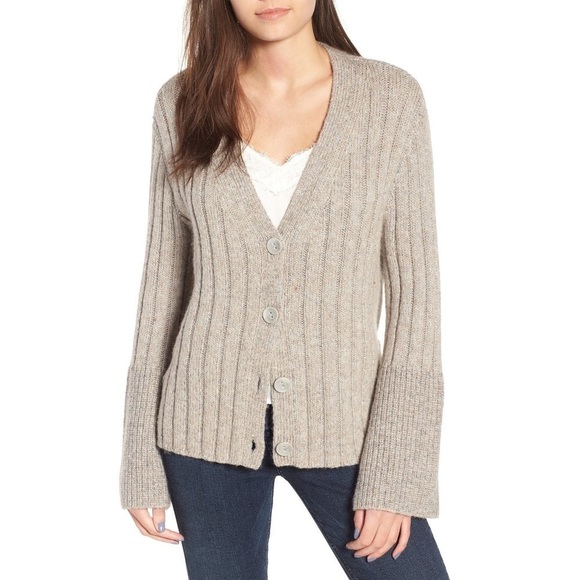 LEITH Rib Knit Wool Blend Cardigan - Picture 2 of 12